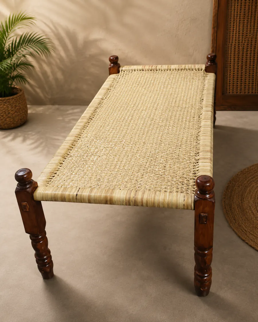 Panai Naar Kattil Palm Cot Teak Wood Non-Foldable | தேக்கு மர பனை நார் கட்டில்